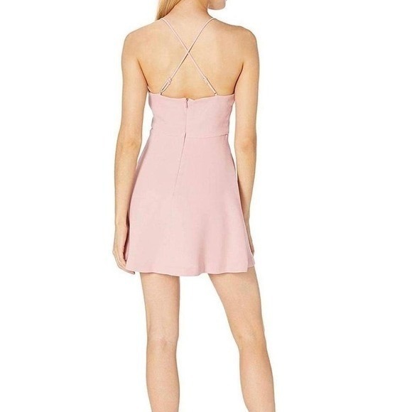 BCBGMAXAZRIA Pink Fit Flare Mini Dress Crisscross Straps V Neck Party Size 6 - Picture 3 of 8